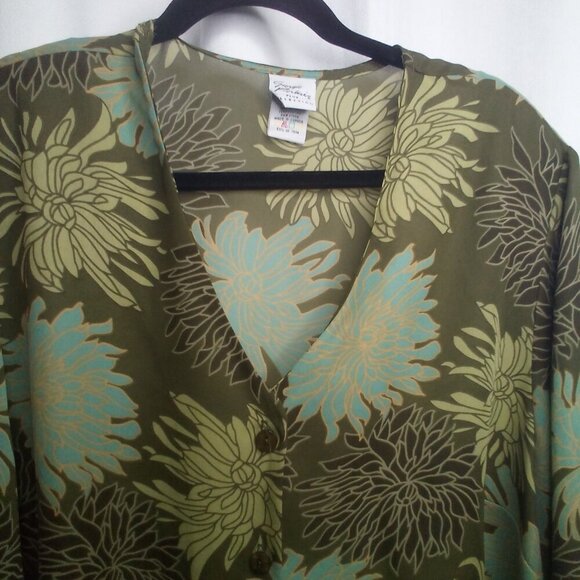 Giorgio Fiorlini Blouse Plus Collection 22 24 Button Up Long Sleeve Floral Green - Picture 6 of 16